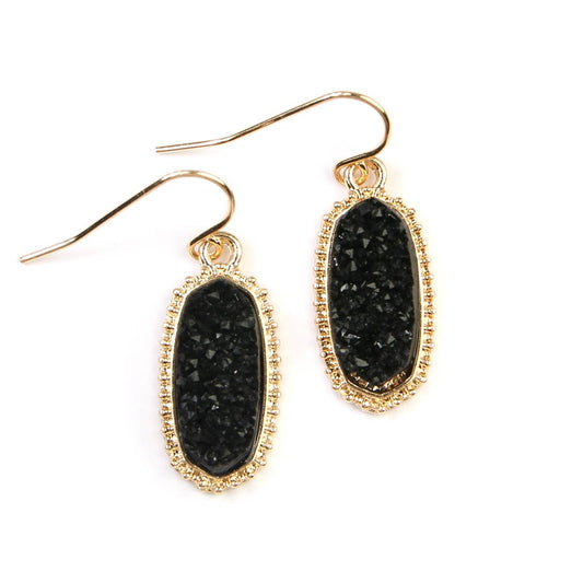 Black and Gold Druzy Stone Dangle Earrings