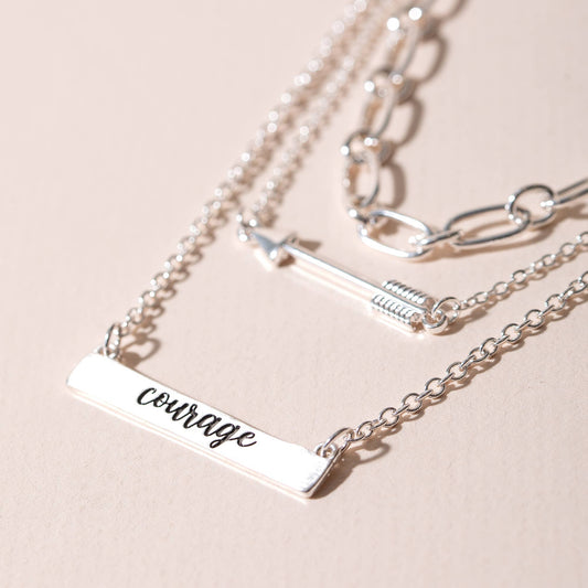 Silver Layered COURAGE Chain Necklace