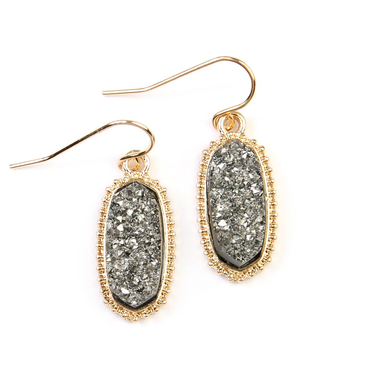 Hematite Druzy Stone Dangle Earrings