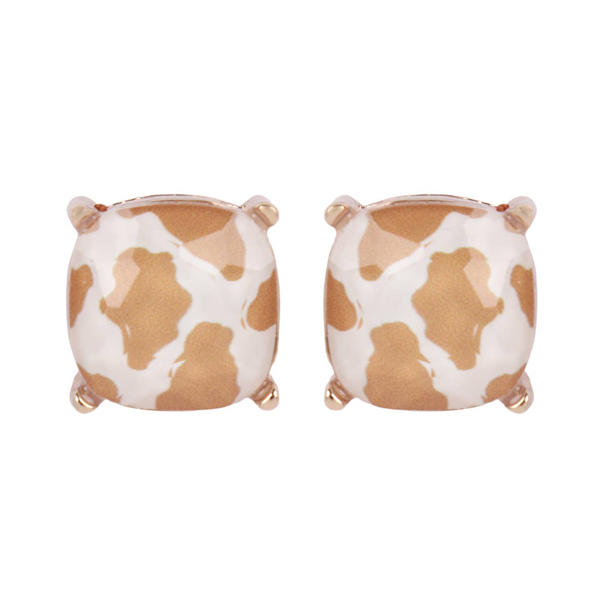 Natural Cow Print Stud Earrings