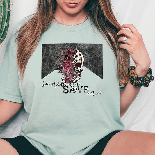 Somebody Save Me Floral Skull DTF Heat Transfer