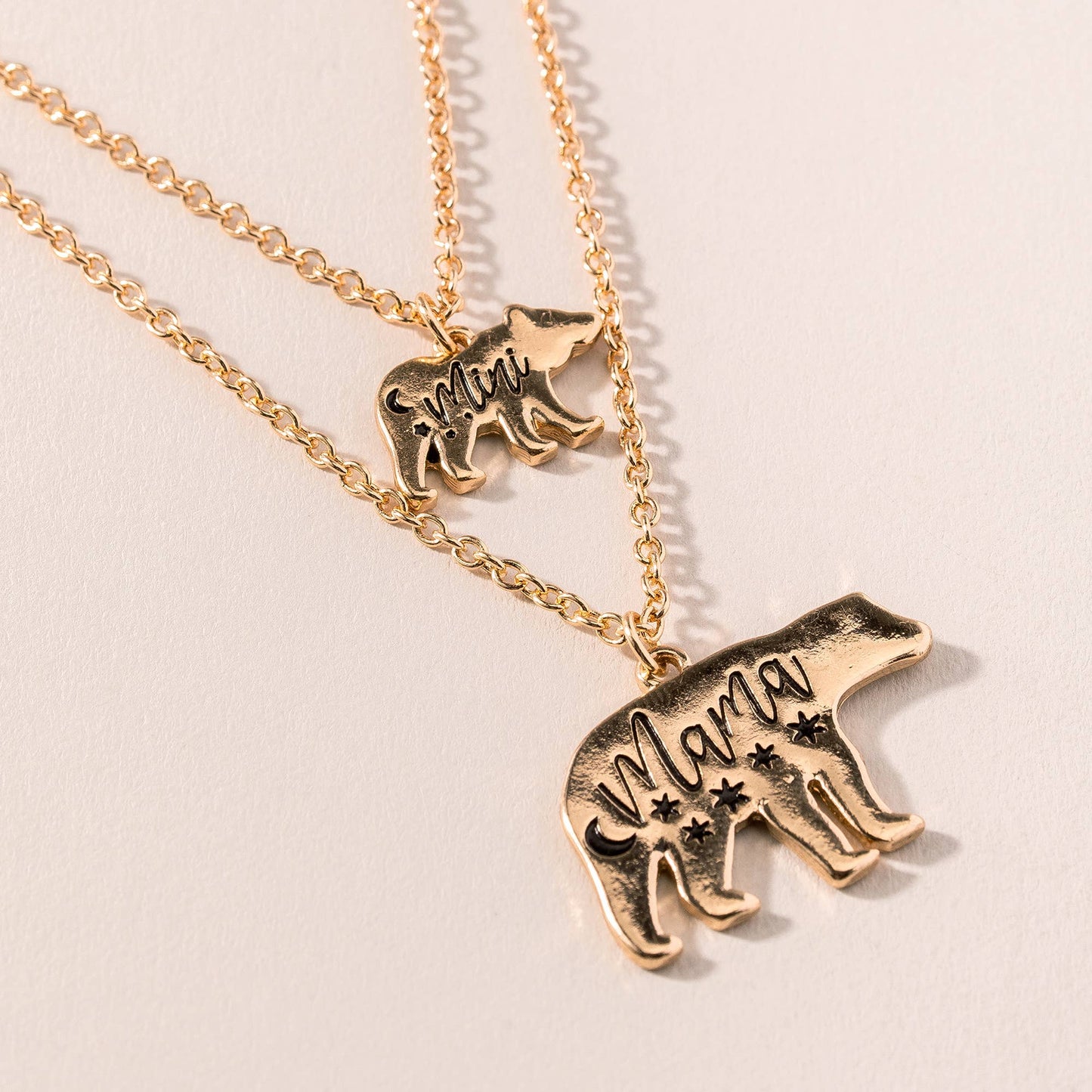 Gold MAMA Bear and MINI Pendant Necklace Set