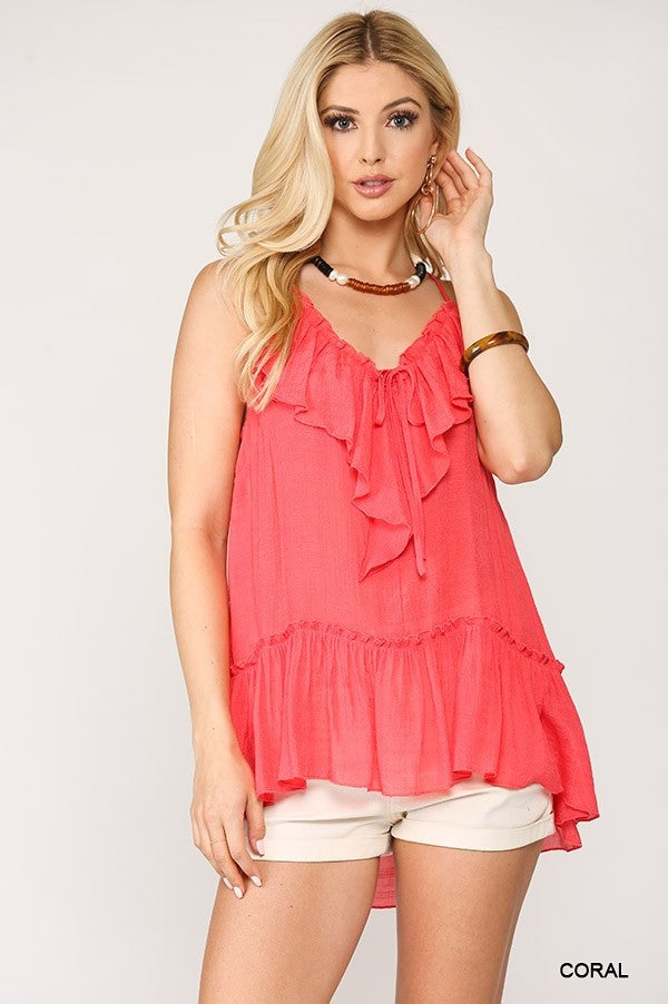 Coral Ruffle Tank