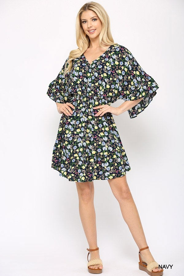 Navy Floral Print Dress