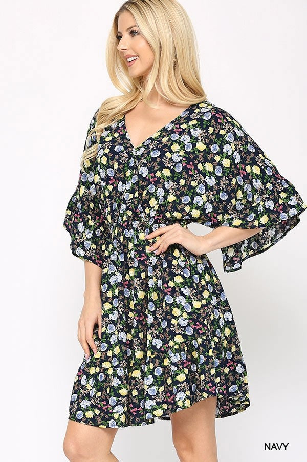 Navy Floral Print Dress