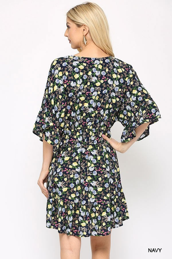 Navy Floral Print Dress