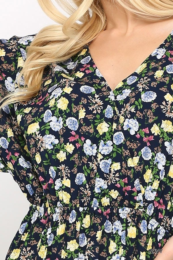 Navy Floral Print Dress