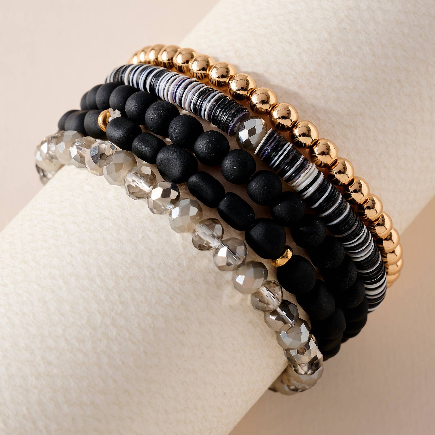 Black Silicone Glass Beaded Bracelet Set