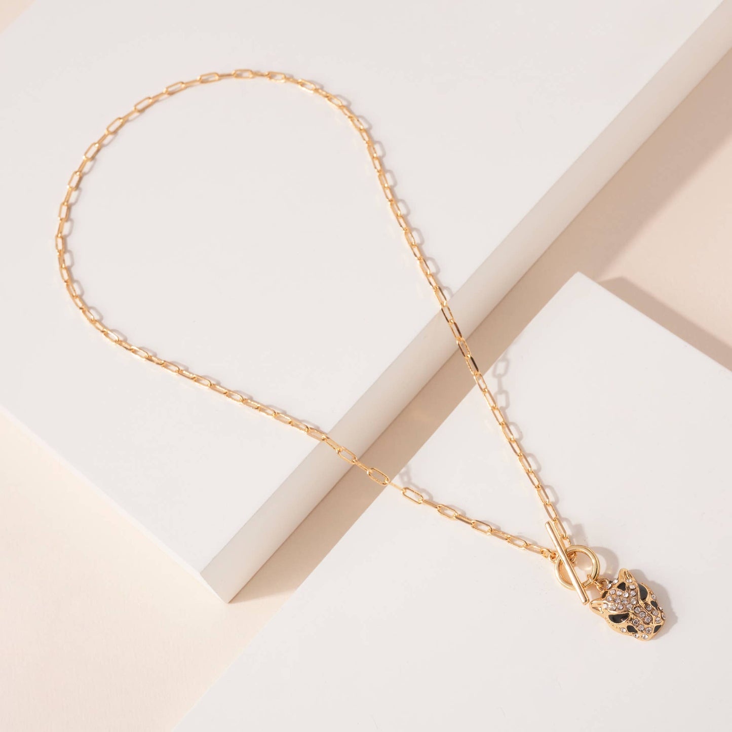 Gold Cheetah Head Pendant Chain Necklace