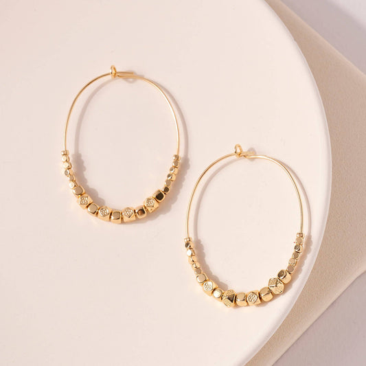 Metal Beaded Wire Hoop Earrings