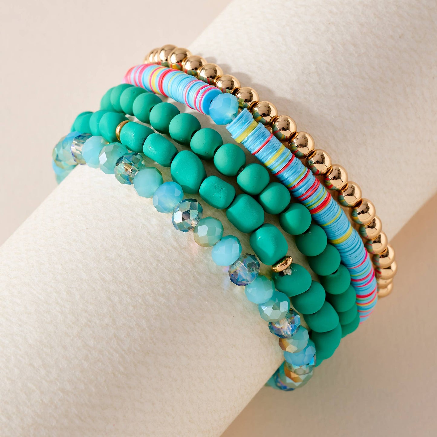 Teal Silicone Glass Beaded Bracelet Set