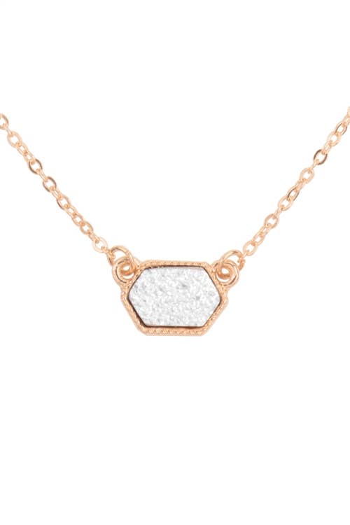 Silver Druzy Hexagon Pendant Necklace Set