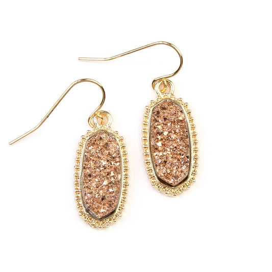 Brown Druzy Stone Dangle Earrings